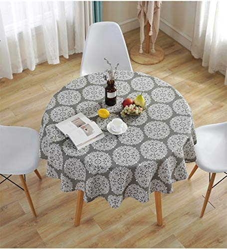 meioro Retro-Tischdecken, grau, rund, aus Baumwollleinen, geeignet für drinnen und draußen (grau, 120 cm Durchmesser)