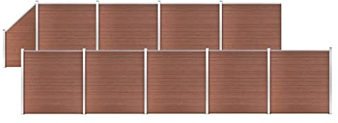 vidaXL WPC Zaun Set 9 Quadrate 1 Schräge Sichtschutzzaun Lamellenzaun Gartenzaun Windschutz Sichtschutz Zaun Steckzaun Systemzaun Garten 1657x186cm Braun