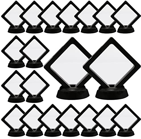 Szehap Set of 20 Pcs 3D Floating Display Case, 2.75 x 2.75 x 0.8 Inch Black Coin Display Frame Stand Holder for Challenge Coins, Medallions, Jewelry, Specimen