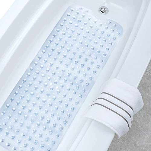Ruiuzioong Tapis de Baignoire Antidérapant,Résistant à la moisissure,Très Long,Antibactérien,BPA,sans phtalate de Latex,Lavable en Machine,et ventouses Tapis de Bain (40 x 100 cm, Transparent)