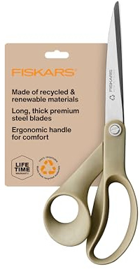 Fiskars Tijeras de tela reciclada de 9 pulgadas, tijeras sostenibles y afiladas para costura, manualidades y corte de tela, color beige