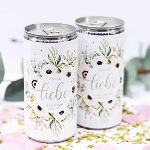JGA Getränke-Dosen-Banderole floral blau-grün | Mit deinem Wunschnamen/Wunschtext | ab 10 Stück