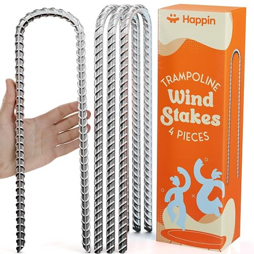 Happin® Ultrastarke Trampolinpfähle, Anker für hohen Wind, Bodenanker, strapazierfähig, Trampolin-Spannanker-Set, Erdspieße, verzinkter Stahl, Trampolin-Zubehör, U-förmig, 4 Stück, Silber