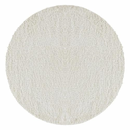 Carpetsale24 Teppich Wohnzimmer Shaggy Flokati Einfarbig Design 120 cm Rund Creme - Hochflor Teppich Schlafzimmer Pflegeleicht und Super Weich - Flauschiger Teppich Langflor 50 mm Florhöhe Runder