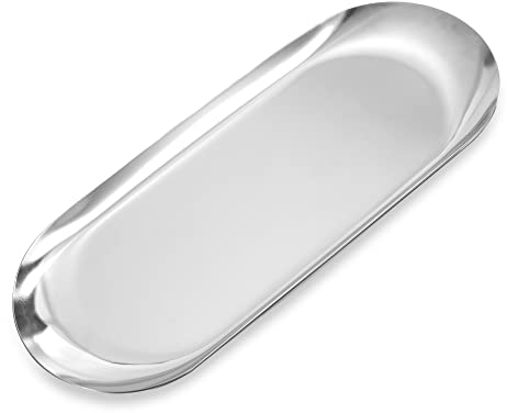 Schmuck Tablett Ovale Ablageschale Edelstahl Buffet Platte für Kosmetik Süßigkeiten Snack Kaffee Butter Schlüssel Kerzen Silber