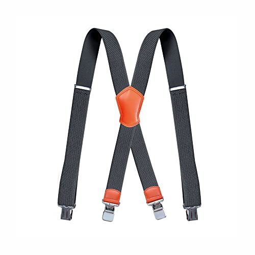 BaronHong Herren-Hosenträger X Back mit 4 metallgesteuerten Clips, breite Hosenträger und solide Clips, strapazierfähiges orangefarbenes Leder (dunkelgrau, M)