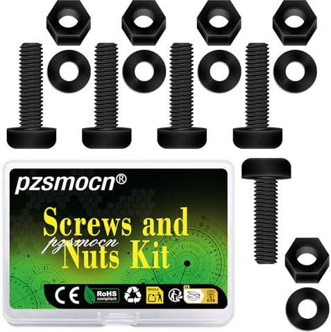 Pzsmocn 300 Piezas/100 Juegos M3*18 mm Tornillos de Cabeza Redonda Cruzada de Nailon Negro Plástico Tuerca Hexagonal con Arandela Aislante, Tamaño Estándar para Bricolaje y Ensamblaje Electrónico.