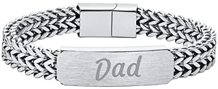 Bishilin Armbänder mit Gravur, Männer Armband Charms Schild Dad Partnerarmband Magnet Herren Armbänder Edelstahl 22 cm Silber