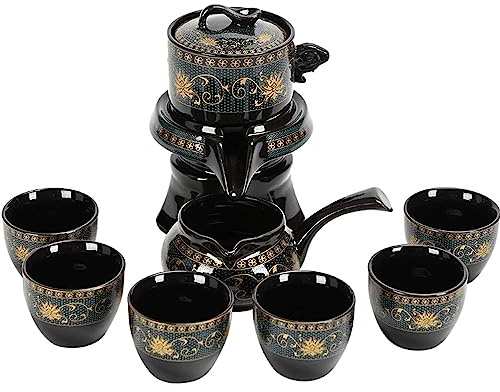 Juego de té chino, caja de regalo, juego de té Kung Fu giratorio automático, regalo de porcelana, patrimonio cultural inmaterial, adecuado para la familia, socialización, regalos y otros usos (glicina