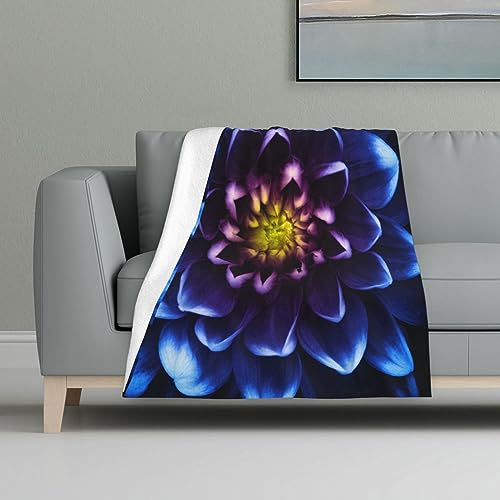 Gearsly Manta de franela, pétalos de flores de dalia azul, manta de forro polar esponjosa, ligera, suave, cálida y acogedora, de 32 x 48 pulgadas, para decoración del hogar, sofá, cama, sillas de
