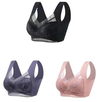 Dotmalls reggiseni, 3 pezzi Sexy Seamless Lace Pitted Bra per le donne Push Up Top Ladies Bra Large Size Bralette Plus Size Brasier (Large,3Pcs-n)
