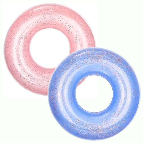 MoKo Anello da Nuoto, Ciambelle Gonfiabili da Bambini, Salvagente Bambini in PVC con Valvola d'Aria, Dim 90cm, Accessori Piscina Nuoto Giochi Bambini, Salvagente per Bambini, Adulti - Blu & Oro Rosa