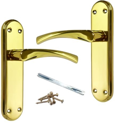 Betley Butterfly Genova Door Handles Polished Brass Twist Lever Latch on Modern Marina Backplate for Internal Wooden Doors