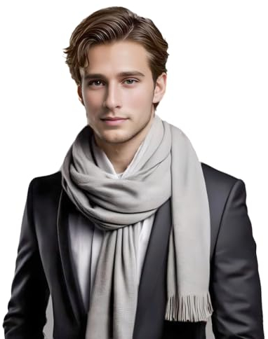 LA FERANI Herrenschal Kaschmir stilvoll dünn leicht Herbst Winter 200x70 stilvoll elegant für formelle Anlässe extra geschmeidig hell grau Kaschmirschal einfarbig klassisch Uni Farbe (Grau)