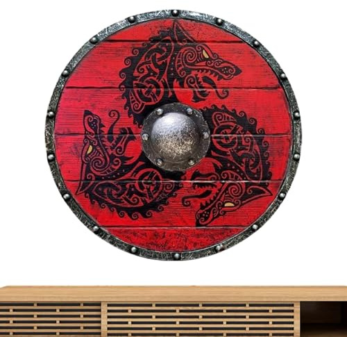 Streysisl Bouclier en Bois, Bouclier en Bois médiéval - Bouclier médiéval Cosplay en Bois | Bouclier de Combat prêt à la Main, Guerriers Loups pour Les Bureaux à Domicile, Les Bateaux et Les