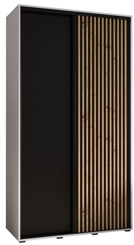MEBLE KRYSPOL Lanko 1 Schrank mit Zwei Schiebetüren mit Stange, Regale - Moderner Aufbewahrungsschrank für Schlafzimmer, Wohnzimmer - 235,2x140x45 cm - Weiß Schwarz Artisan