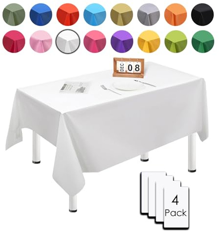 MORAINJAY 4 pz Tovaglia Antimacchia Impermeabile in Plastica,137x274cm Bianco Rettangolare Tovaglia per Grande Tavolo per Natalizia,Feste,Interni Esterni Giardino Ristorante e Matrimonio Decor