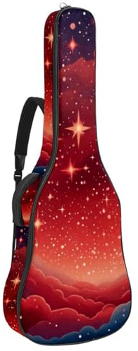 Universal Akustikgitarre Tasche Schutzhülle für 40/41/42 Zoll Gitarre mit Zubehörfach Wasserdicht Gigbag Rot Sternenhimmel, mehrfarbig, 42.9x16.9x4.7 in, Gitarrentasche