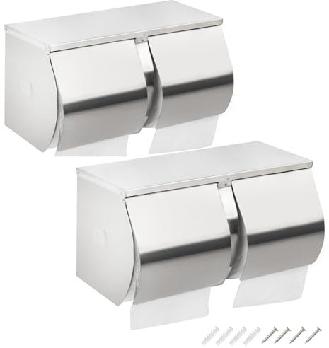 2Pack Double Roll Toilet Paper Holder Dispenser with Shelf Storage
