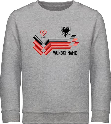 Sweater Kinder Sweatshirt Jungen Mädchen Pullover - 2024 Fussball EM Fanartikel - Personalisierbares Albanien Motiv Trikot | Individuelles Shqipëri Design mit Wappen und Landesfarben | Mit eigenem