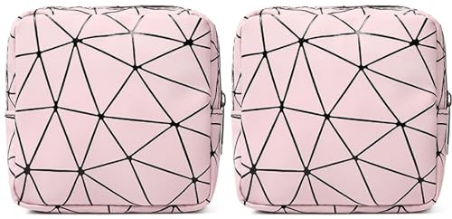 TUOJINRUIDA 2 PCS Aufbewahrungstaschen für Damenbinden mit Geometrischen Mustern, Tragbare PU-Aufbewahrungstaschen für Feminine, ideal für Teenager-Mädchen, Frauen und Damen (Rosa)