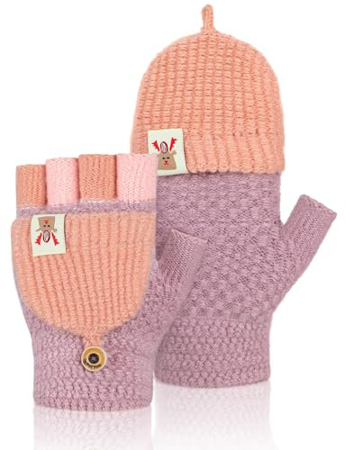 Becellen Handschuhe Kinder, Winter Fingerlose Handschuhe Warme Winterhandschuhe Gestrickt Fäustlinge Kinderhandschuhe für 5-11 Jahre alt Jungen Mädchen