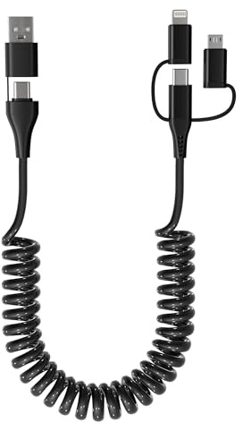 USB C/A auf Lightning USB-C Micro-USB Spiralkabel 3in2 Android Auto & Carplay Kabel [60W PD,MFi,Daten] Multi Kabel Kurz mit Type-C/Lightning/Micro für iPhone 17 16 15 14 13 Android Samsung Laptop