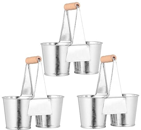 ULDIGI 3pcs Vintage Iron Art Flower Pot and Iron Art Plant Bucket, Rustic Metal Plant Holder Handles for Garden Decoration and Indoor Flower Display