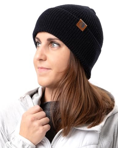 Occulto Damen & Herren Merino Wollmütze (Model: Vala), Wintermütze Schwarz