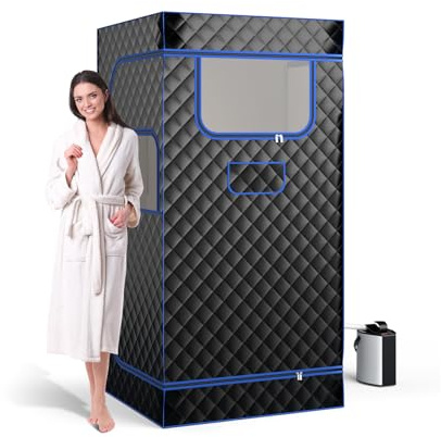 GOPLUS Sauna à Vapeur Pliable, Générateur de Vapeur 3 L, Sauna avec Chaise Pliable, Télécommande, Minuterie, Tente de Sauna pour 1 Personne, pour Spa à Domicile (Noir)