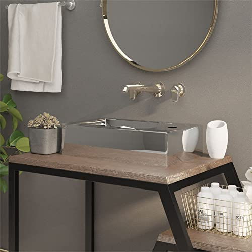 Gecheer Lavabo da appoggio in Ceramica, Design Quadrato Moderno, Facile da Pulire, Finitura Lucida, per Bagno, Toilette o Guardaroba