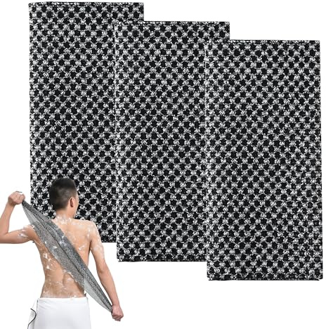 YqsIbth Exfoliating Towel, 3PCS Exfoliating Cloth, Japanese Washcloth Exfoliating Shower Tow for Men Women(Black)
