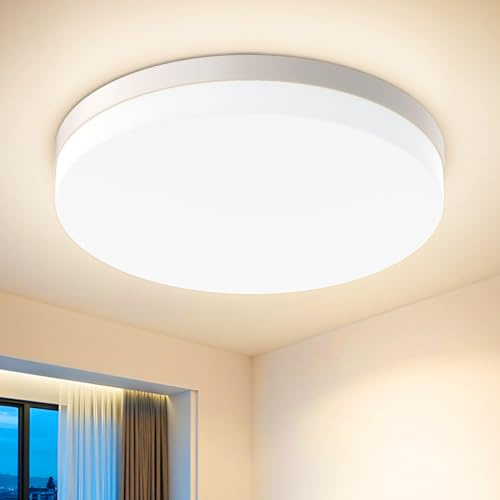 Kuwork Deckenlampe LED Deckenleuchte Flach 48W, Deckenleuchte Schlafzimmer 4000K 4800LM, IP44 Wasserfest Badezimmer Lampe für Bad Flur Wohnzimmer Balkon Küche Keller Lampe, 30CM