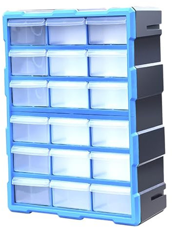 JISADER Contenitore per componenti, Parti, con 18 cassetti, Dadi, bulloni, Viti, Organizer per Uso Quotidiano, officine, Leggero, Blu