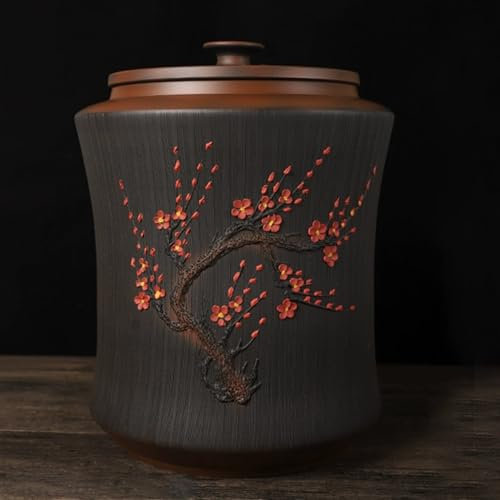 JIAOCKJIAO JKGHK Ceramic Rice Container, Black Ceramic Rice Bucket with Lid, Ceramic Rice Bucket Dispenser, Food Containers Jar, Kitchen Household Sealed Jar