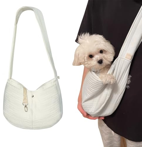 Bärhandduk för hund hundbärkasse valpar, hundbärkasse upp till 5 kg hundhandduk för små hundar sällskapsdjur axelväska bärväska hund för promenader och utomhusaktiviteter, 1 st, vit
