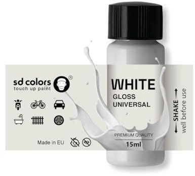 SD COLORS TOUCH UP PAINT UNIVERSAL GLOSS WHITE 15ML – Easy Repair for Cars, Metal, Wood, Plastic, Windows & More
