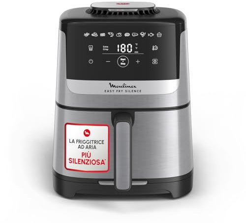 Moulinex Easy Fry Silence, Friggitrice ad Aria, 5 L, 1.5 Kg, Silent Technology, Sistema Easy Clean & Store, 10 Programmi Preimpostati, Acciaio Inox, EZ552DF0