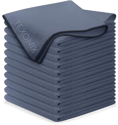 Texonix Mikrofasertücher 12er Set Modell 2026 – Fusselfrei, Streifenfrei, Extrem Saugstark – Für Auto, Haushalt & Küche – Wiederverwendbar & Waschbar Reinigungstücher (Grau)