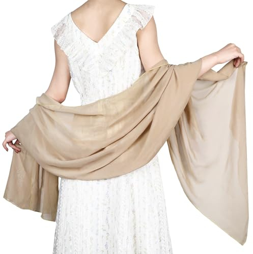 GENZYRE Sheer - Sciarpa in chiffon, stola per abito da sera, da donna, in morbido chiffon, leggero, sciarpa estiva, per matrimoni, feste e feste, gold, L