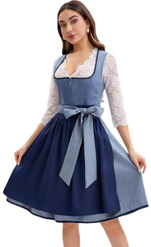 Goxozzy Dirndl, dam, dirndl, dam, elegant traditionell klänning av sammet för Oktoberfest med Dirndl-förkläde, blå, 38