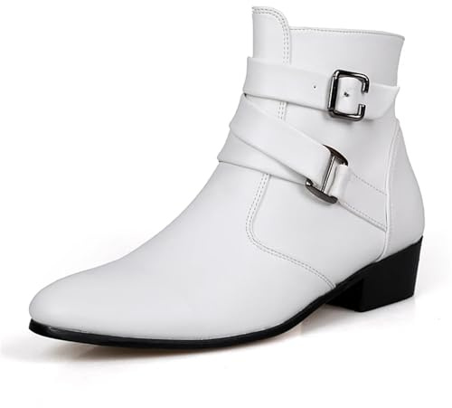 Botines Hombre Botas de cuero for hombre, botas de vestir blancas de diseñador for hombre, zapatos casuales de caña alta con hebilla y correa, botas formales for hombre, botas de motocicleta for hombr