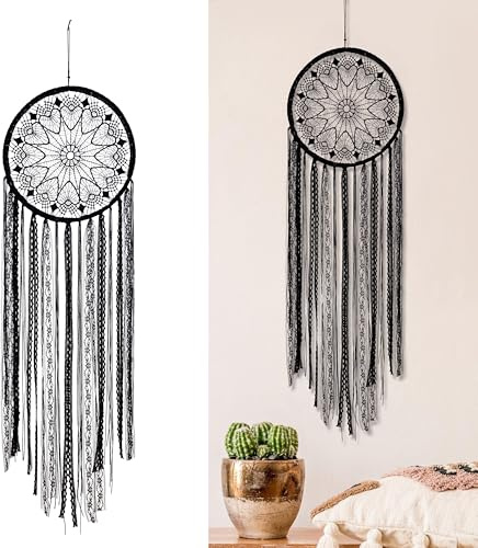 Acchiappasogni Grande Tonda Fatto a Mano Catcher da Sognodi per Matrimonio Home Decorazione Parete Regalo Nero