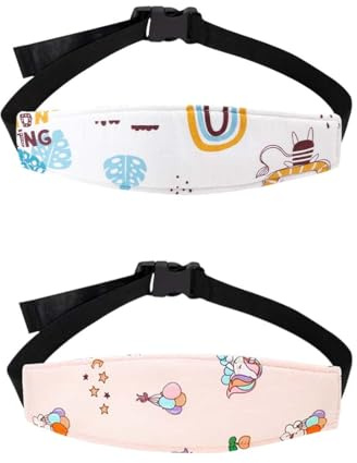 KEWUF 2 Pcs Soporte Seguridad de la Cabeza para Bebe en el Coche, Bebés Soporte de la Cabeza Cinturón, Cinta Ajustable, Soporte Cabeza Niño Coche para Viajar Dormir en el Coche(C)