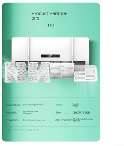 Honseadek Deflector de viento ajustable para aire acondicionado de hoja, deflector de salida de soplado antidirecto montado en la pared con flujo multidireccional, cubierta de ABS para el hogar