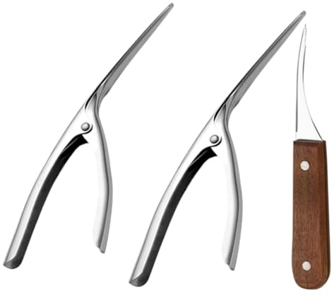DECOMELODY Utensili per Sgusciare e Pulire Gamberetti 3 Pezzi in Acciaio Inox Manico in Legno per Cucina Casalinga e Professionale, Strumenti Compatti e Leggeri per Facilitare la Pulizia