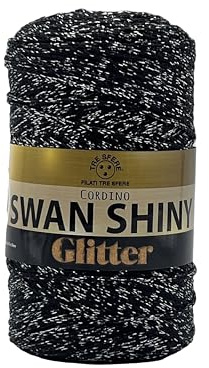 Cordino Swan Shiny Glitter | Nero Argento | 250g – Filati Tre Sfere | Effetto Brillante Lurex per Borse, Accessori e Decorazioni – 2 mm