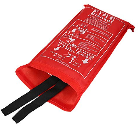 Ejoyous Feuerlöschdecke, Löschdecke für küche aus Fiberglas Feuerfeste Decke Brandschutzdecke für Fettfeuer in Auto Schule Kamin Grill Büro Garage Schweißen DIN EN 1869:2019 (1mx1m)