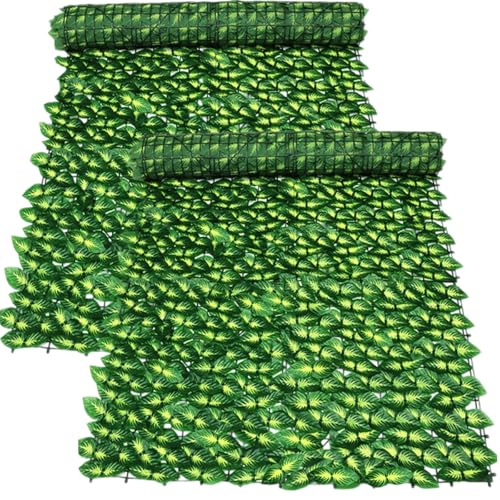 Decorative Artificial Ivy Fence Screening,0.5m x 6m (2pcs-0.5x3m) Garden Fence Faux Leaf Hedge,Privacy Fencing Ivy Screen Panel,Leaf Trellis for Decking Wall Balcony Indoor Outdoor-Green Perilla Leaf
