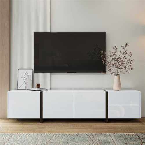 Generisch Support TV avec Bande LED, Armoire Basse, Armoire Noire laquée avec des Pieds Blancs Contrastants Ainsi Que des Portes et tiroirs élégants, 170 * 30 * 39 cm,Blanc